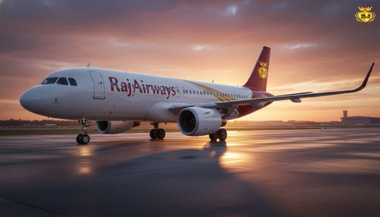 RajAirways A320neo aircraft concept on runway